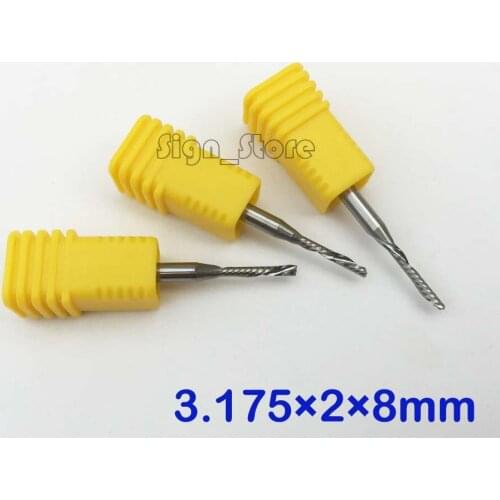 10pcs 3.175x2x8MM Down cutter left-helical one flute left spiral carbide cnc router bits end milling,woodworking, Plywood,MDF
