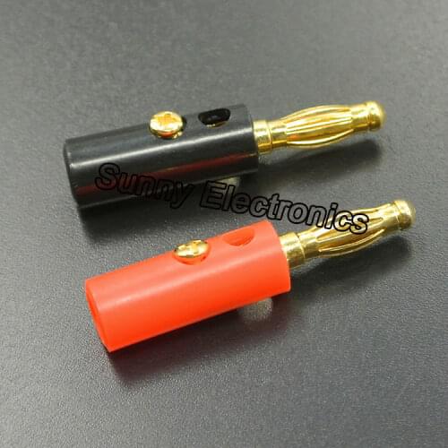 100pcs/lot 4mm Banana Plug Gold Plated Connector Jack Banana Head Black and Red Color