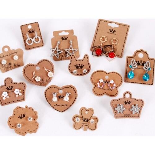 100pcs/lot Kraft Paper Earring Cards in Jewelry Packaging & Display Square Cat Heart Crown Shape Jewellery Gift Shop Tags Cards