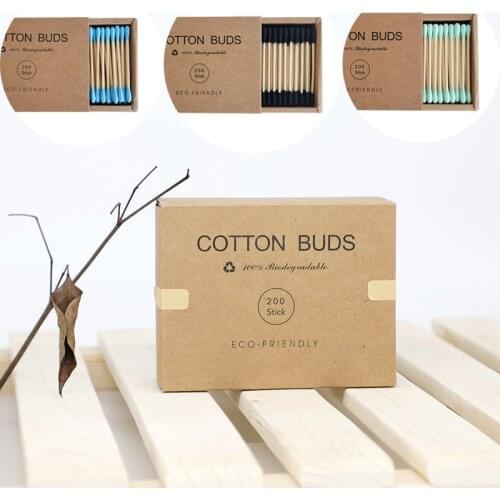 200PCS/Box Double Head Cotton Swab Bamboo Sticks Cotton Swab Disposable Buds Cotton For Beauty Makeup Nose Ears Cleaning