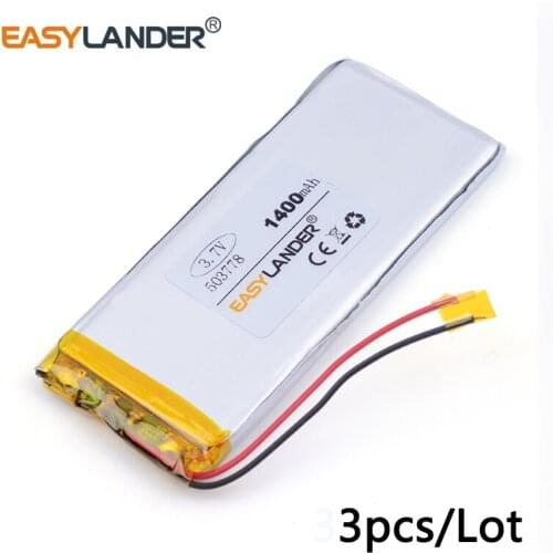 3pcs /Lot 503778 1400mAH 3.7v lithium Li ion polymer rechargeable battery 053778 mp4 MP5 PSP navigation electronic equipment