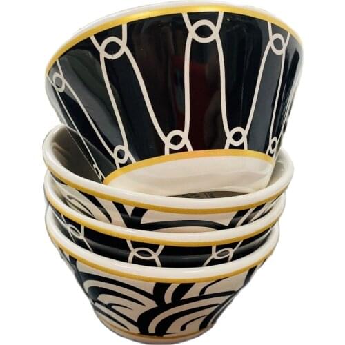 4 Pcs/Set Rice Bowl, Ceramic Tableware, Thread, Underglaze Color, Support Dishwasher 4-Piece Conical Cookie 10cm Special