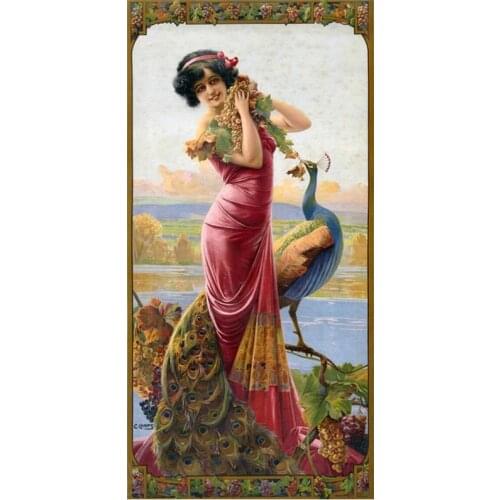 Diy diamond embroidery vintage woman 5d cross stitch diamond mosaic set diamond painting peacocks Full 3d Europe beauty EE1334