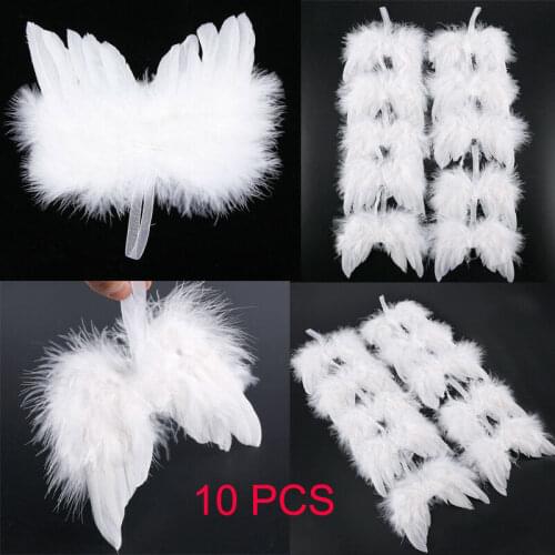 10Pcs White Feather Wing Home Party Wedding Ornaments Xmas Decor Lovely Chic Angel Christmas Tree Decoration Hanging Ornament