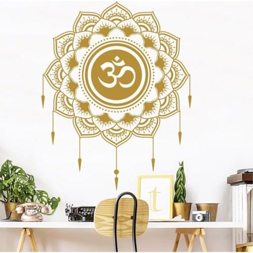 Bohemian Lotus Flower Wall Decal Mandala Moroccan Pattern Yoga Studio Decor Vinyl Sticker for Home Living Room Decor mural Z814