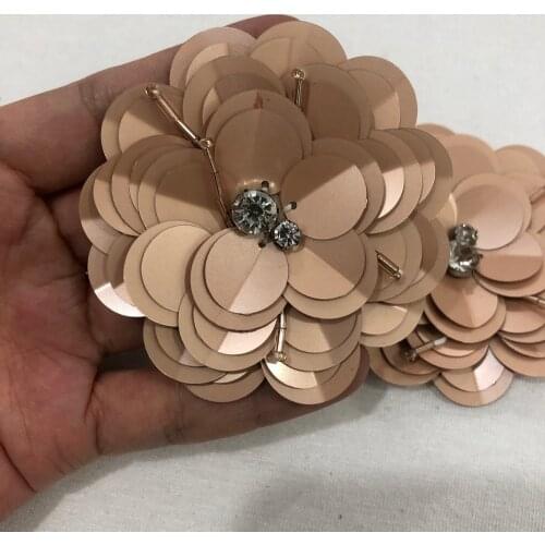 Large Sequin flower matte champagne Handmade Sewing Patches for Shoes Bags Garment Accessories, craft making