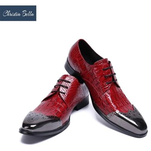 Christia Bella Business Style Men Lace-Up Dress Shoes Crocodile Pattern Leather Shoes Social Sapatos Men Oxfords Stage Wear