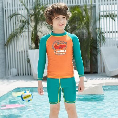 2-8 Years Kids Swimwear Boys Children Two Piece Swimsuit Cartoon Long Sleeve Swimming Suit Bebe Surfing Suit Kids Beach Wears