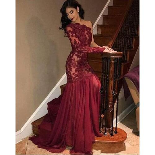 Long Prom Dress Lace Appliques Tulle One Shoulder Mermaid Evening Party Dresses for Women Maid of Honor Party Evening Gowns