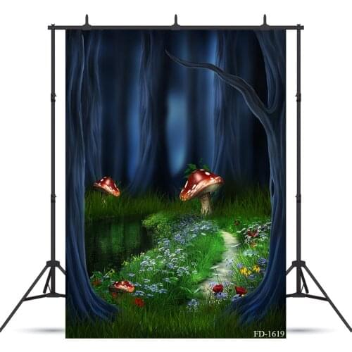 Mushroom Tree Grass Photography Backdrop For Photograph Accessories Children Kids Baby Cloth Printed Background Photo Studio