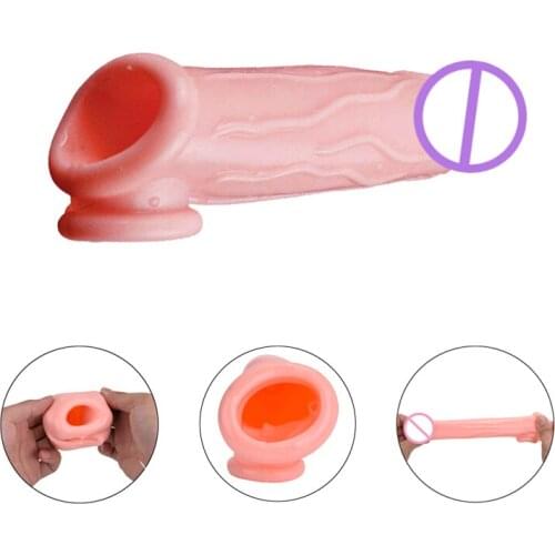 Sex Toys For Men Cock Penis Extender Delay Ejaculation Reusable Realistic Dildo Penis Sleeve Condom Penis Rings Sex Toys For Men