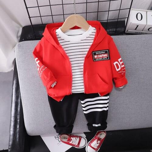 Toddler Baby Boys Girls Clothing Sets 2021 Spring Autumn Kids Letter Hooded Jacket +Stripe T-Shirt + Pants 3pcs Infant Tracksuit