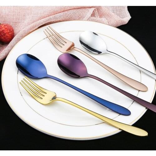 Korean spoon fork 304 stainless steel long handle spoon Western tableware spoon fork set spoon adult spoon dinnerware set