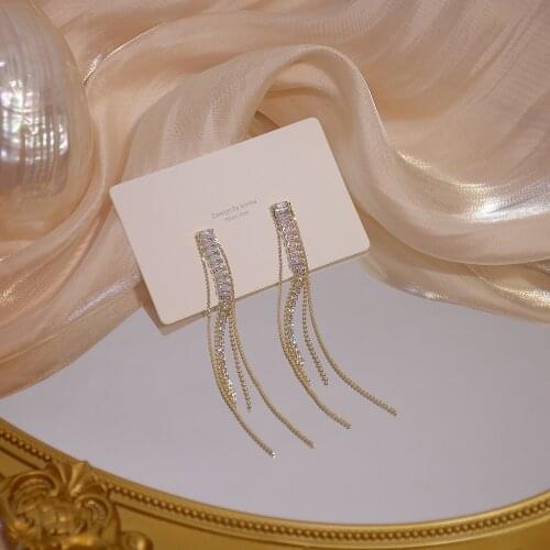 Korea Hot Selling Fashion Jewelry 925 Silver Pin 14K Real Gold Earrings Elegant Long Tassel Womens Birthday Gift Earrings