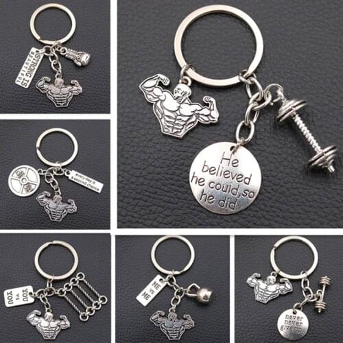 Creative Metal Keychain,Inspirational Passion Charm, Fitness Charm, Bodybuilding Charms, DIY Handmade Gift, Silver Plated 1pcs