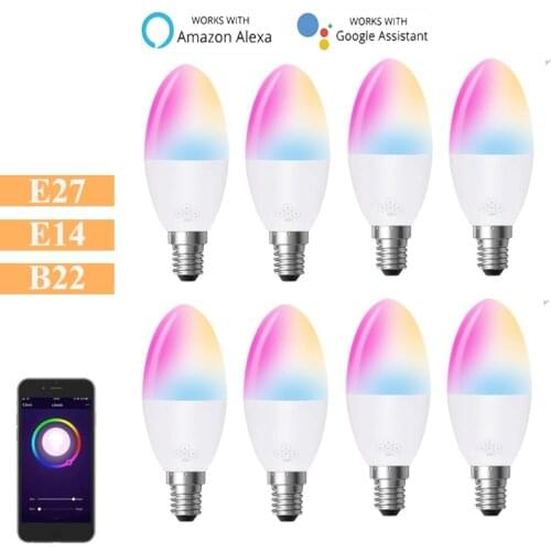 Candle Smart RGB Wireless Wifi Bulb E27 E14 B22 LED Light Support Siri Alexa Google Home Voice Tuya SmartLife APP Remote Control
