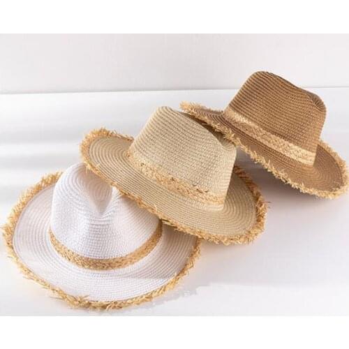 Summer Fashion Sun Straw Hat Women Beach Panama Fedoras Spring Outdoor Vintage Wide Brim Bucket Hats Casual Caps PJ368