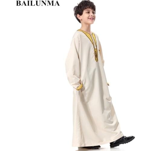 Fashion Polyester thobe for men muslim clothing children kaftan kids abaya