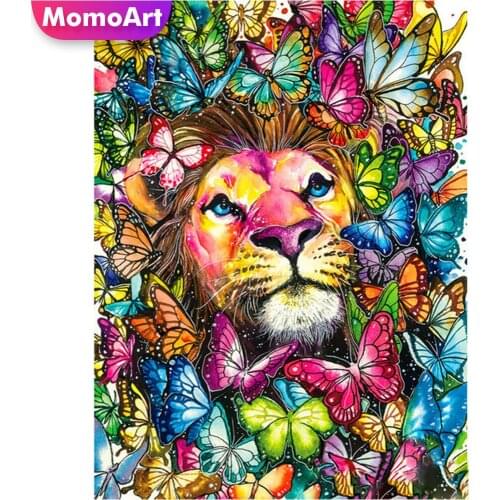 MomoArt DIY Diamond Painting Butterfly Full Square Diamond Embroidery Animal Rhinestones Mosaic Lion Cross Stitch Home Decor