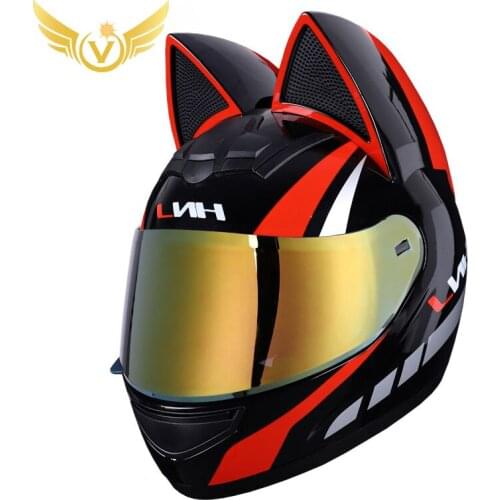 Motorcycle Helmet Full Face Casco Moto Breathable Motocross Helmet With Removalbe Cat Ears Streamlined Helmet For Woman Man