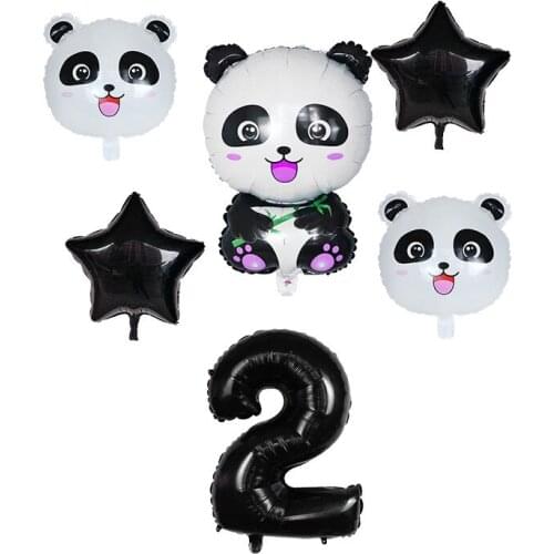 Cartoon Animal Black 30inch Foil Number Balloon Set Star Panda Children Birthday Party Decoration Baby Shower Kids Animal Ballon