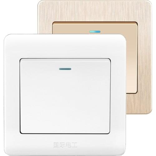 Classic 86 Type Wall Light Switch, 1 Gang 1/2 Way 10A 250V Flame Retardant PC Panel White/Gold Recessed Wall Rocker Switch