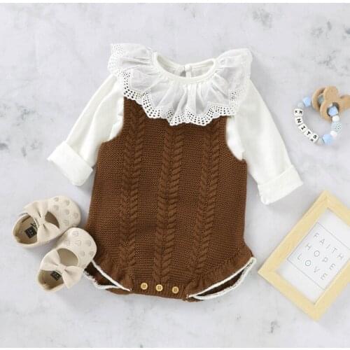 Autumn Infant Baby Girls Sleeveless Knitted Wool Solid Print Rompers Kids Bodysuit Jumpsuit