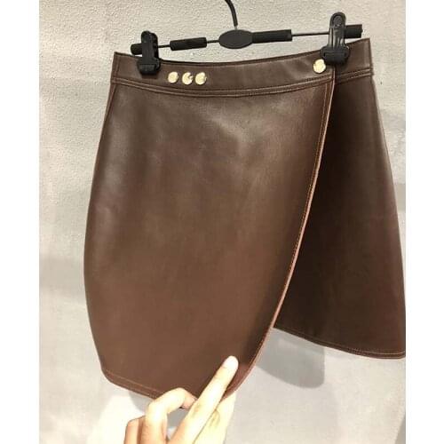 Autumn Sheepskin High 2021 Waist Short Hippie Skirt A-line Black Genuine Leather Mini Gothic Elegant Skirt Plus Size