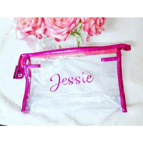 Personalised names wedding Transparent Make Up bag, cosmetic bag, bridesmaid gift, bridesmaid bag, gold bag, toiletry clear bag