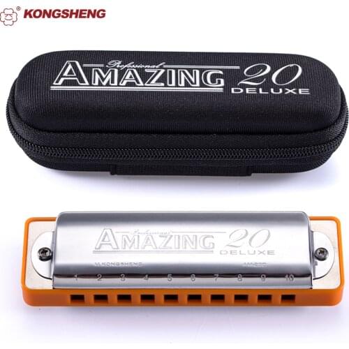 KONGSHENG Diatonic Professional Amazing 20 Deluxe Harmonica 10 Holes Blues Harp Mouth Organ Key of C ABS Comb Musical Instrument