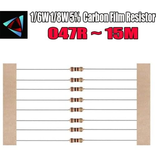 100pcs 1/8W 0.125W 1/8W=1/6W 5% Carbon Film Resistor 0.47R ~ 10M 100R 220R 330R 1K 2.2K 3.3K 4.7K 10K 22K 47K 100K 0.47 10M ohm