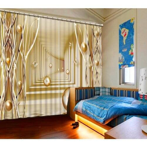 Gold color Custom Luxury 3D Curtain For Living room Bedroom Polyester Blackout Window Curtain Drapes Hook Grommets 1 or 2 Panel