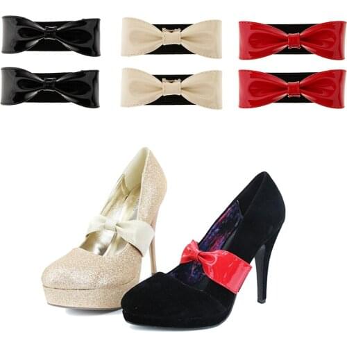 Ladies Detachable Patent Leather Bow Stretchy Shoe Straps Accessories for Heels Wedding Shoe Accessory