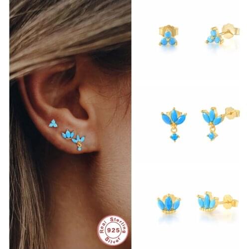 925 Sterling Silver Earring Minimalist Bohemia Bling Turquoise Piercing Stud Earrings For Women Girls Lovers' Birthday Gift