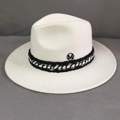 White Winter Hat Women Jazz Hat Elegant Band Wool Panama Hat The Fader Fedora Hat wIDE bRIM Church Kentucky Derby Dress Hat