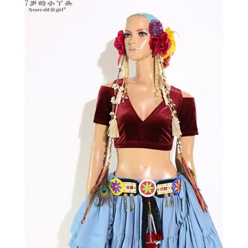 Belly Dance Velvet Fat Chance Tribal Choli Costume Short Drop Sleeve Top CJJ17