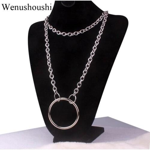 Thick stainless steel Chain layered punk big circles necklace link chain round pendant necklace women fashion gothic jewelry
