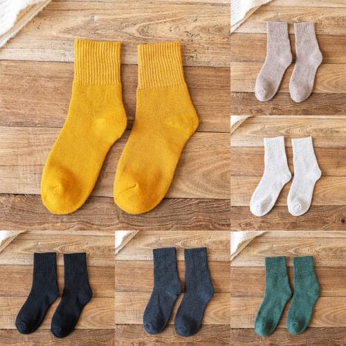 Thickened Women Socks 1Pair Leisure Style Pure Color Cotton Mid Tube Socks Floor Socks Japanese Korea Style