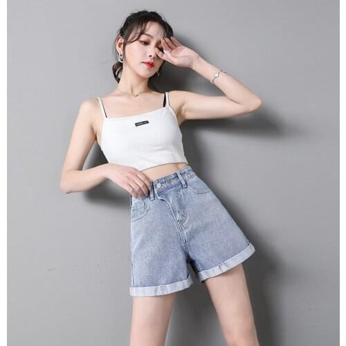 Varofis loose-fitting wide-leg shorts with 2021 high-waisted womens jeans show off the slim, versatile A-line