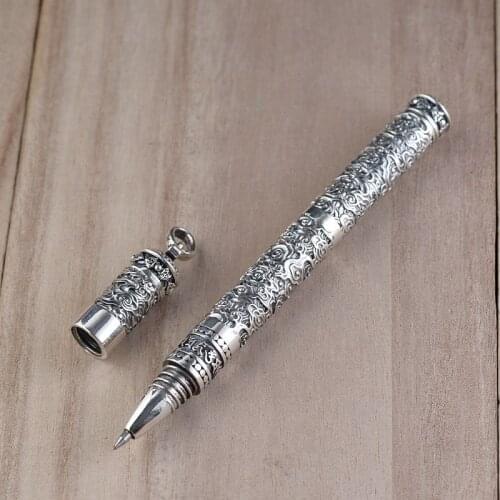 S925 silver vintage Thai silver pen, mens gift, study calligraphy gift, writing, auspicious silver pen