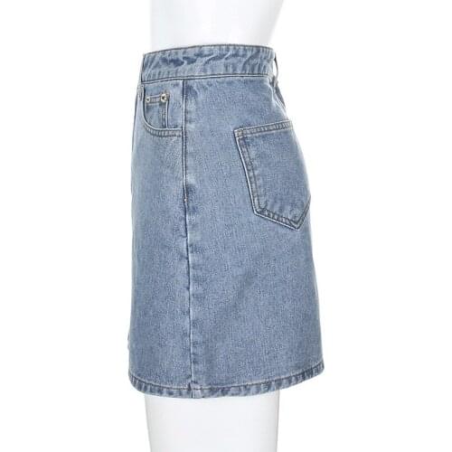 Sexy Hollow Out Blue Jeans Skirt Women Summer Fashion High Waist Denim Pencil Skirt Female Party Club Mini Tight Skirts