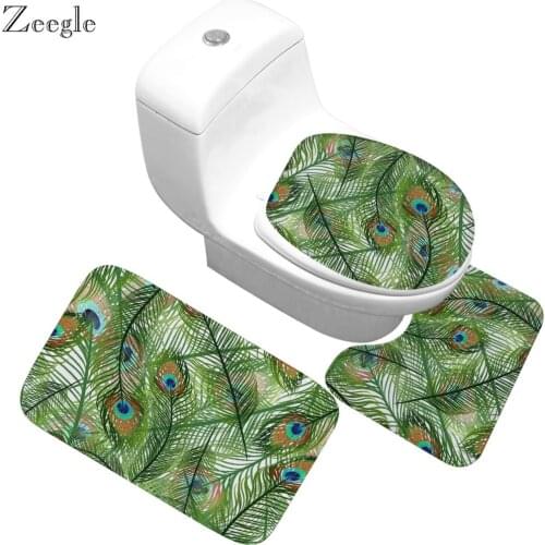 Zeegle 3pcs Bathroom Rug Set Anti Slip Toilet Pedestal Rug Lid Toilet CoverFoot Mat Flannel Soft Absorbent Bathroom Foot Mat