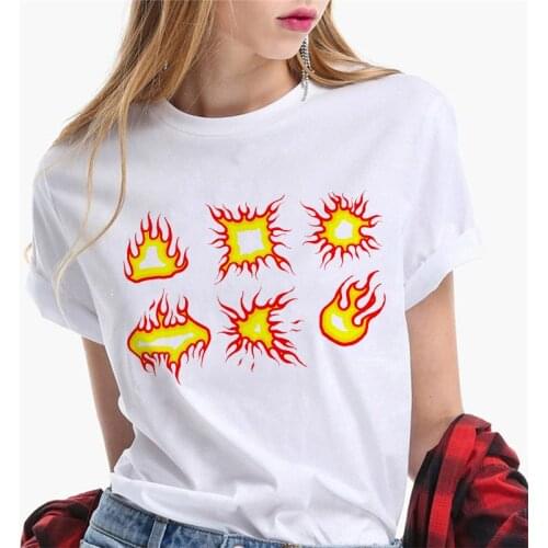 Fun Cartoon fire Graphic Printed Female T shirt 2021 Summer New Fashion Casual tshirt short sleeve T-shirt women