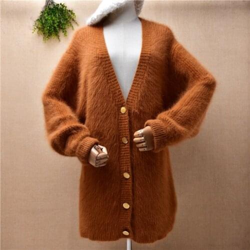 Ladies women autumn winter clothing mink cashmere knitted long batwing sleeves loose long sweater cardigan angora fur coat pull