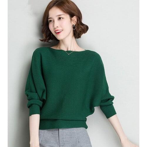 Spring Loose Knitted Pullovers Sweater Tops Women Fashion O-Neck Long Sleeve Ladies Knitted Pullover Jumper Bat wing Casual Top