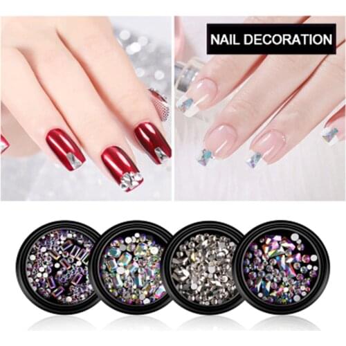 1 BOX Silver Mixed-size Round 3D Nail Rhinestones Acrylic Shining Nail Art DIY Decoration for UV Gel Decorate Mix Sizes