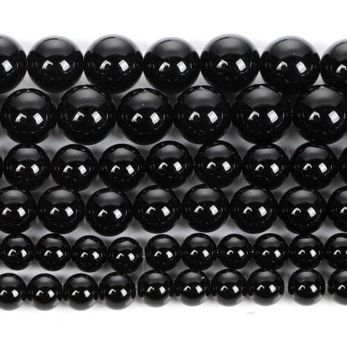 4 6 8 10 12mm Round Natural Stone Beads For Jewelry Making DIY Black Agates Loose Spacer Beads Charm Bracelet Necklace Handmade