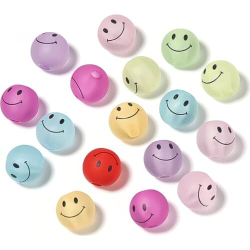 50pcs 8 10 12 14mm Frosted Mixed Color Acrylic Beads Round Smiley Loose Spacer Beads For Jewelry Making DIY Bracelet Accessories