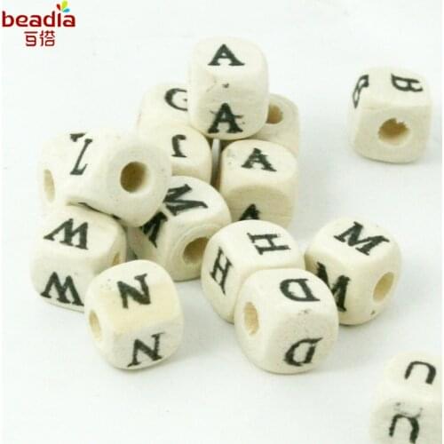 10x10mm/8x8mm Wholesale Natural Alphabet/ Letter Cube Wood Beads For Fashion Garment Sewing DIY Accessories