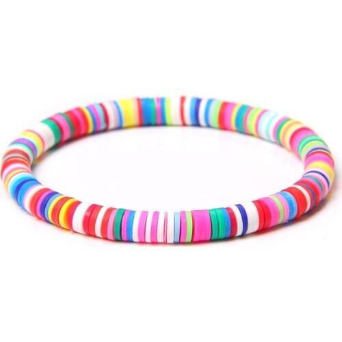 Bohemian 6mm Polymer Clay Disc Beads Bracelet Women Multicolor Disc Chips Beads Stretch Bracelet Female Girls Boho Jewelry Gifts